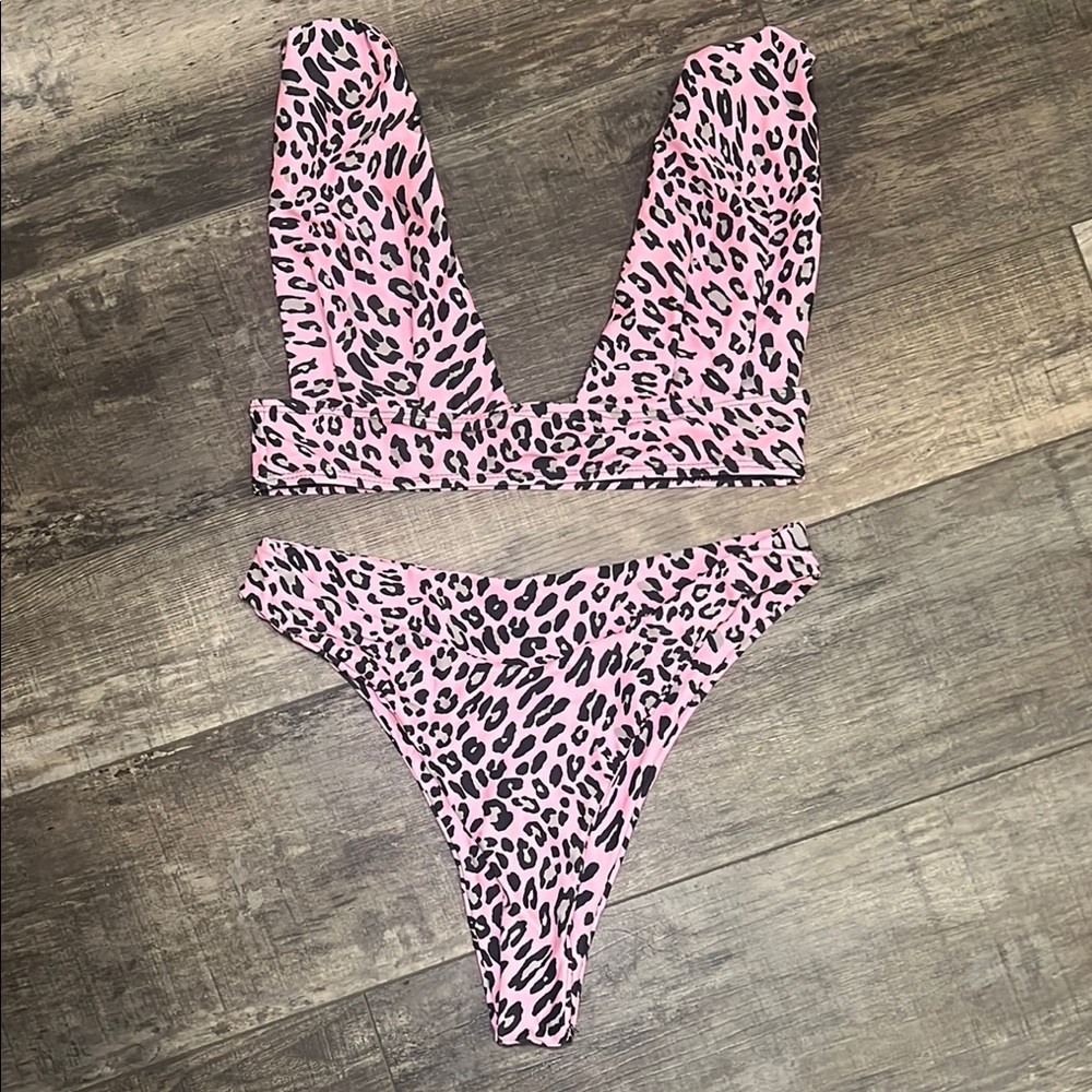 Pink Leopard Print Bikini Set